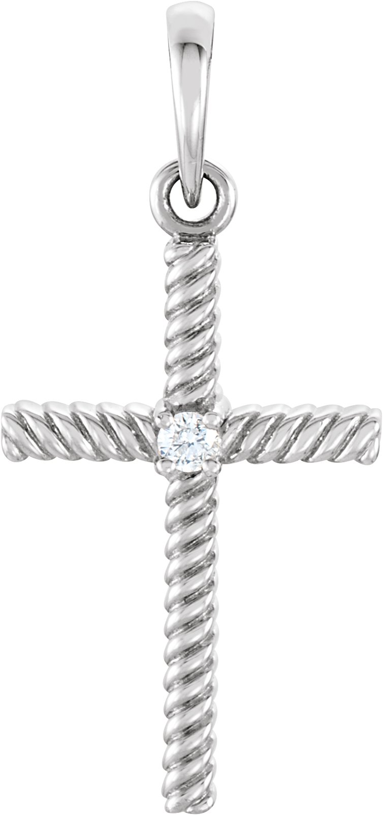 14K White .02 CT Natural Diamond Cross Pendant