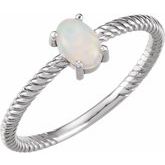 Platinum Lab-Grown White Opal Cabochon Ring