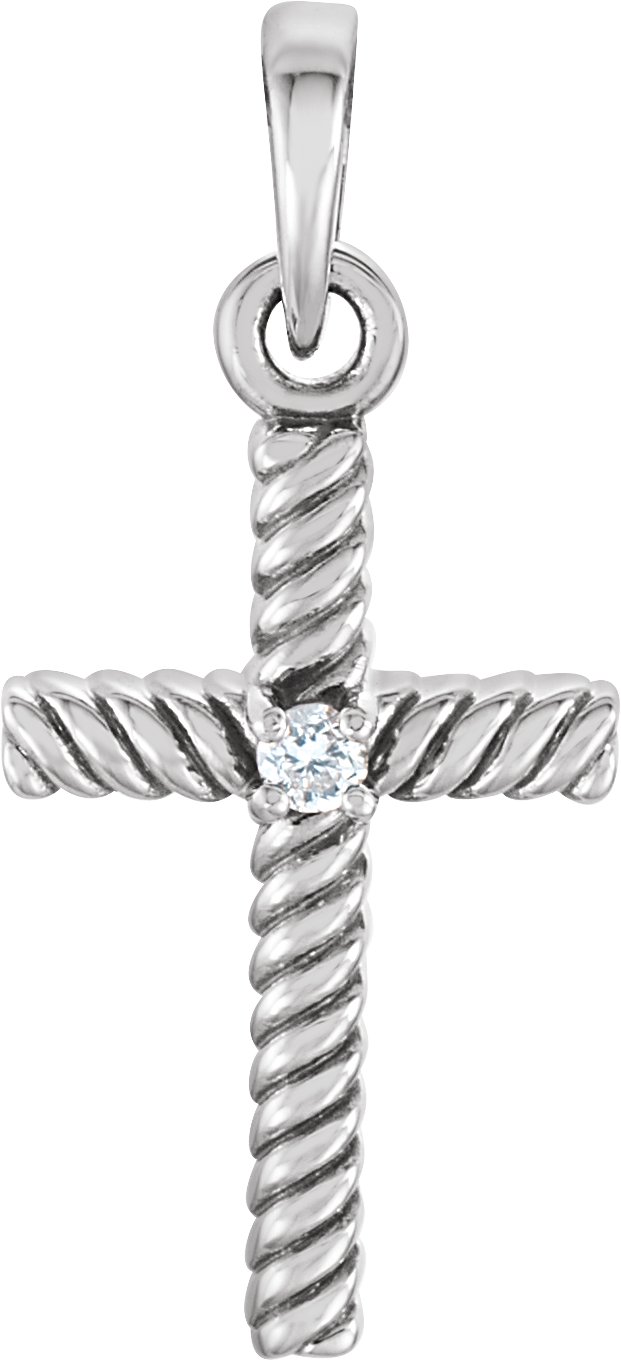 14K White .015 CT Natural Diamond Cross Pendant