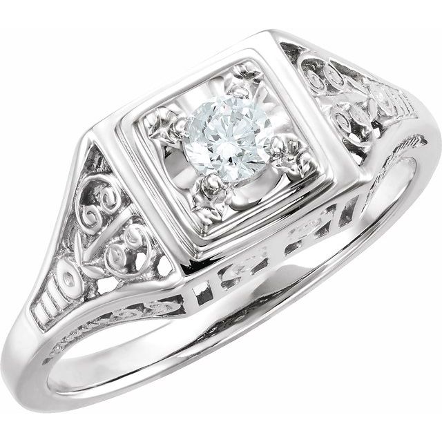 14K White 1/6 CTW Natural Diamond Filigree Ring