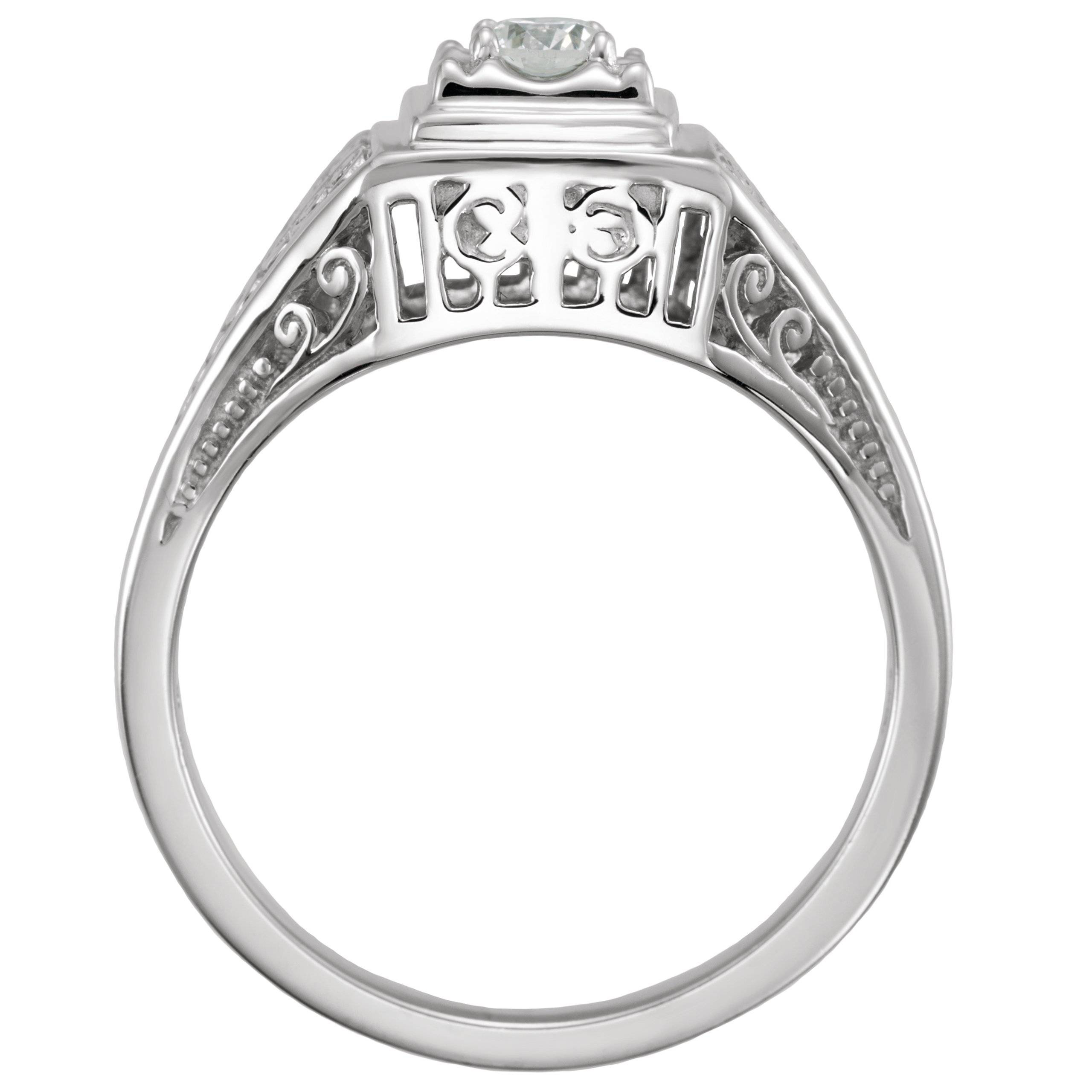 14K White 1/6 CTW Natural Diamond Filigree Ring