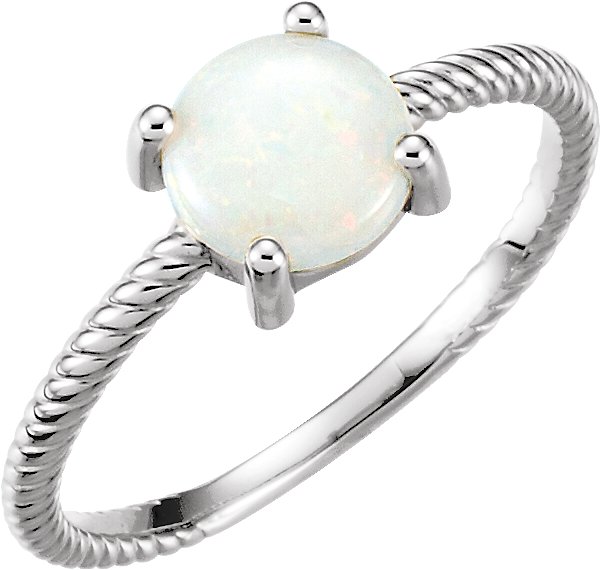 14K White Natural White Opal Ring