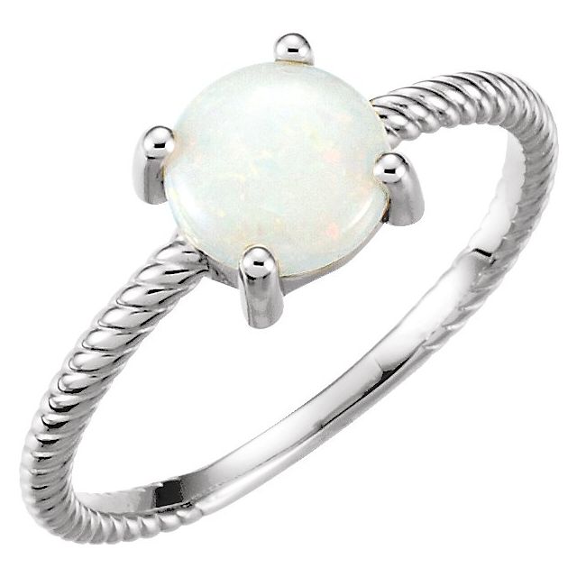 14K White Natural White Opal Ring