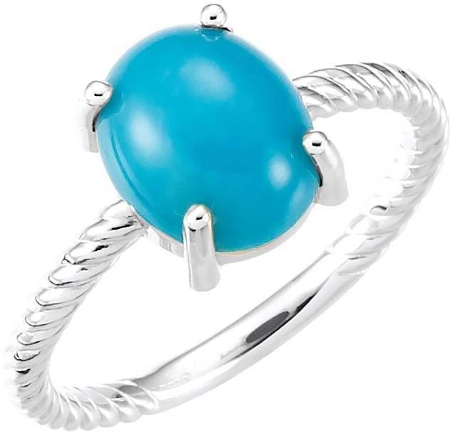 14K White Natural Turquoise Ring