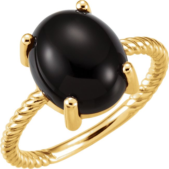 14K Yellow Natural Black Onyx Ring