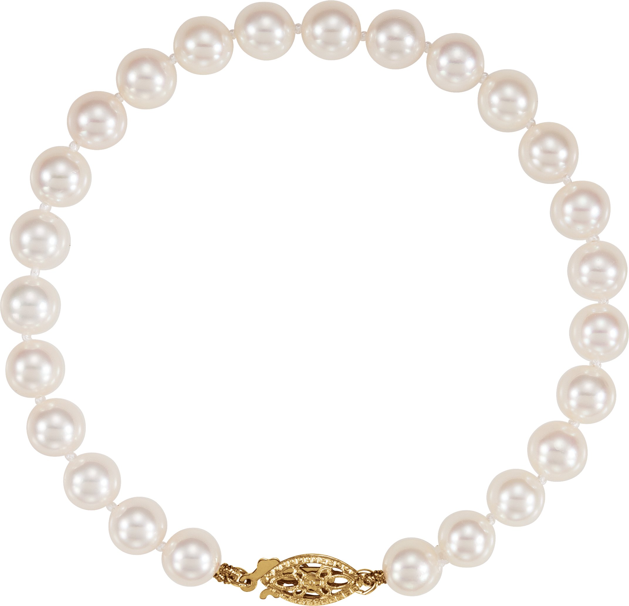 14K Yellow Cultured White Akoya Pearl 7 Bracelet