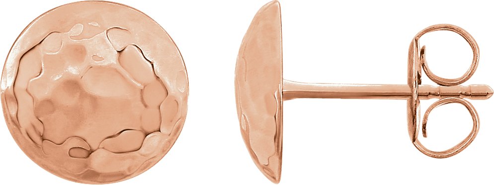 14K Rose Hammered Disk Earrings