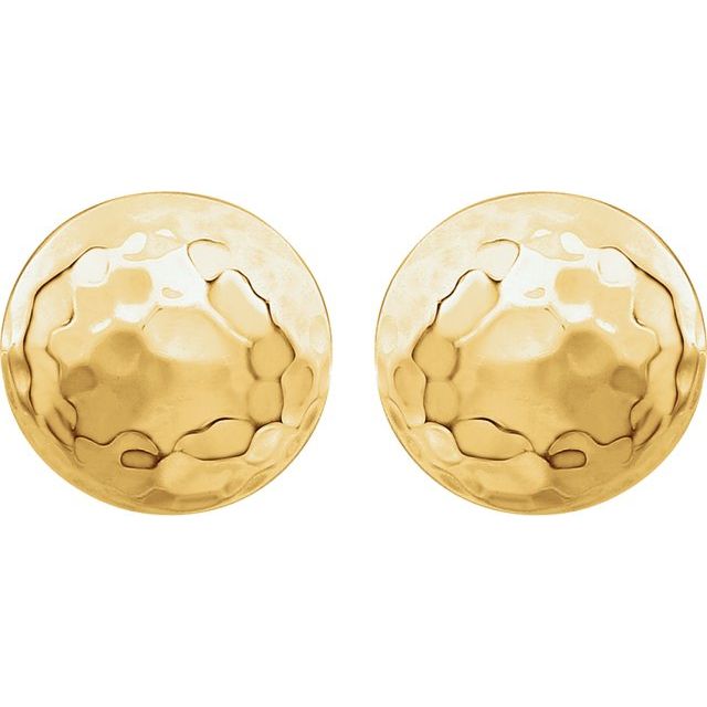 14K Yellow Hammered Disk Earrings