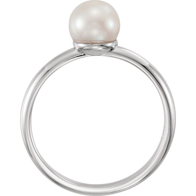 14K White 6.5-7.0mm Freshwater Cultured Pearl Ring