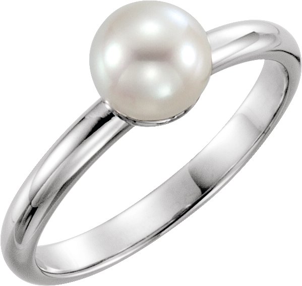 14K White 6.5-7 mm Cultured White Freshwater Pearl Ring<br>(Size 7)