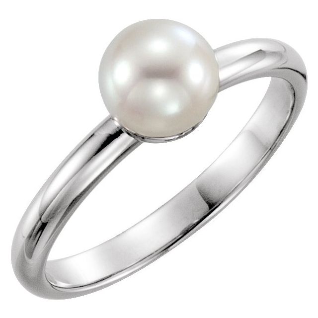 14K White 6.5-7.0mm Freshwater Cultured Pearl Ring