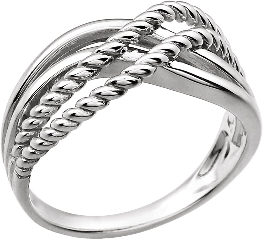 14K White Rope Criss-Cross Ring