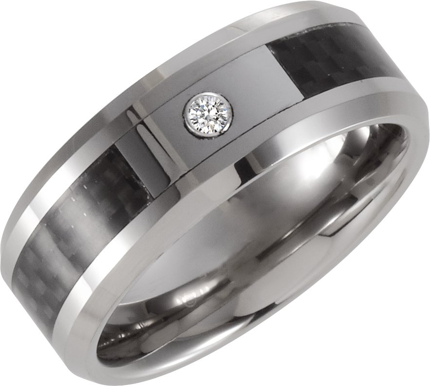 Tungsten & Carbon Fiber .05 CT Natural Diamond 8 mm Band Size 8