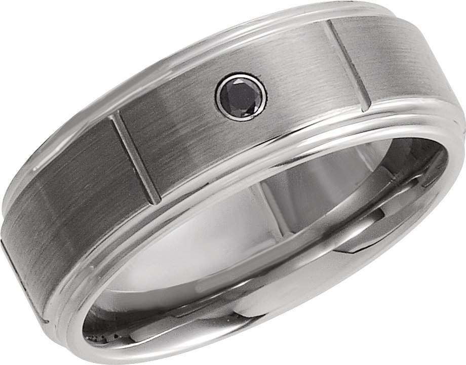 White Tungsten .05 CTW Natural Black Diamond 8.3 mm Satin Finish Grooved Band Size 6.5