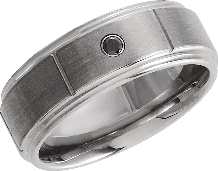 White Tungsten .05 CTW Natural Black Diamond 8.3 mm Satin Finish Grooved Band Size 6