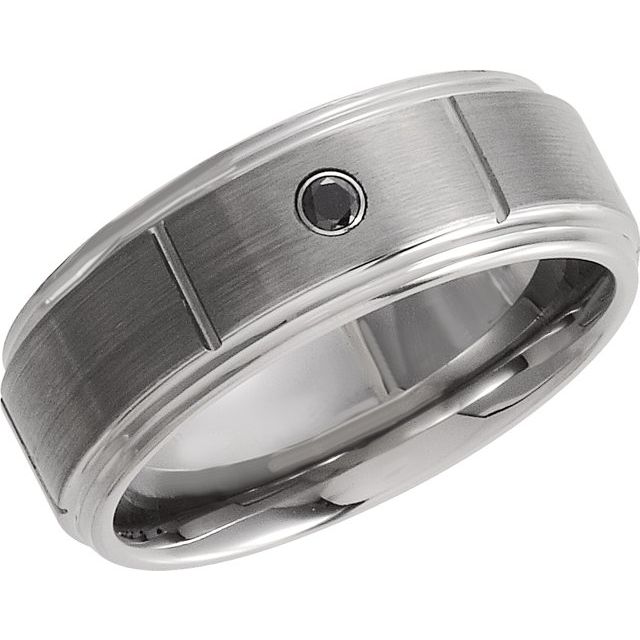 White Tungsten .05 CTW Natural Black Diamond 8.3 mm Satin Finish Grooved Band Size 6