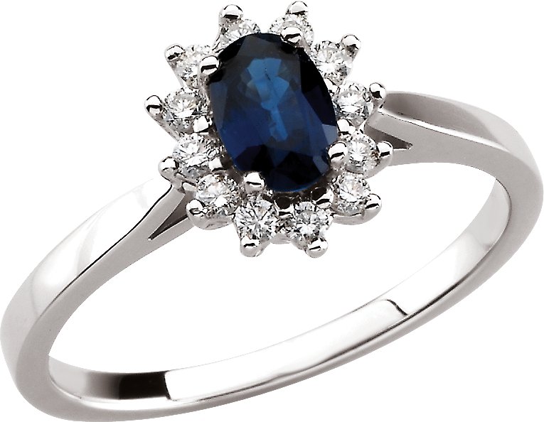 Blue Sapphire & Diamond Halo-Style Ring