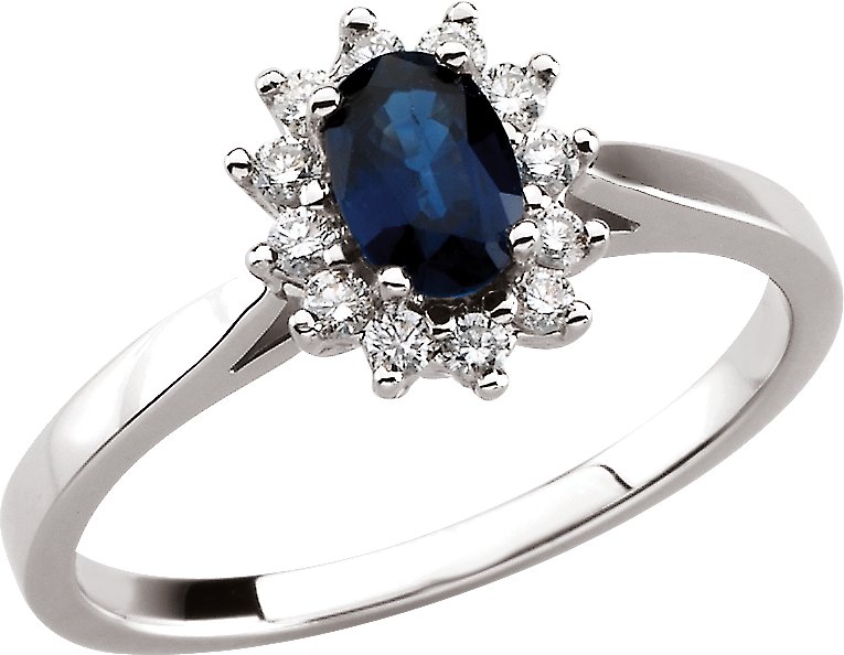 14K White Natural Blue Sapphire & 1/6 CTW Natural Diamond Ring