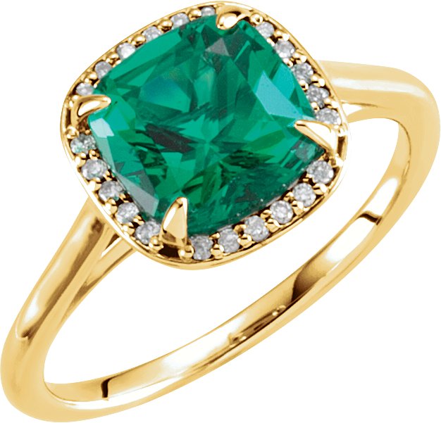 14K Yellow Lab-Grown Emerald & .055 CTW Diamond Ring