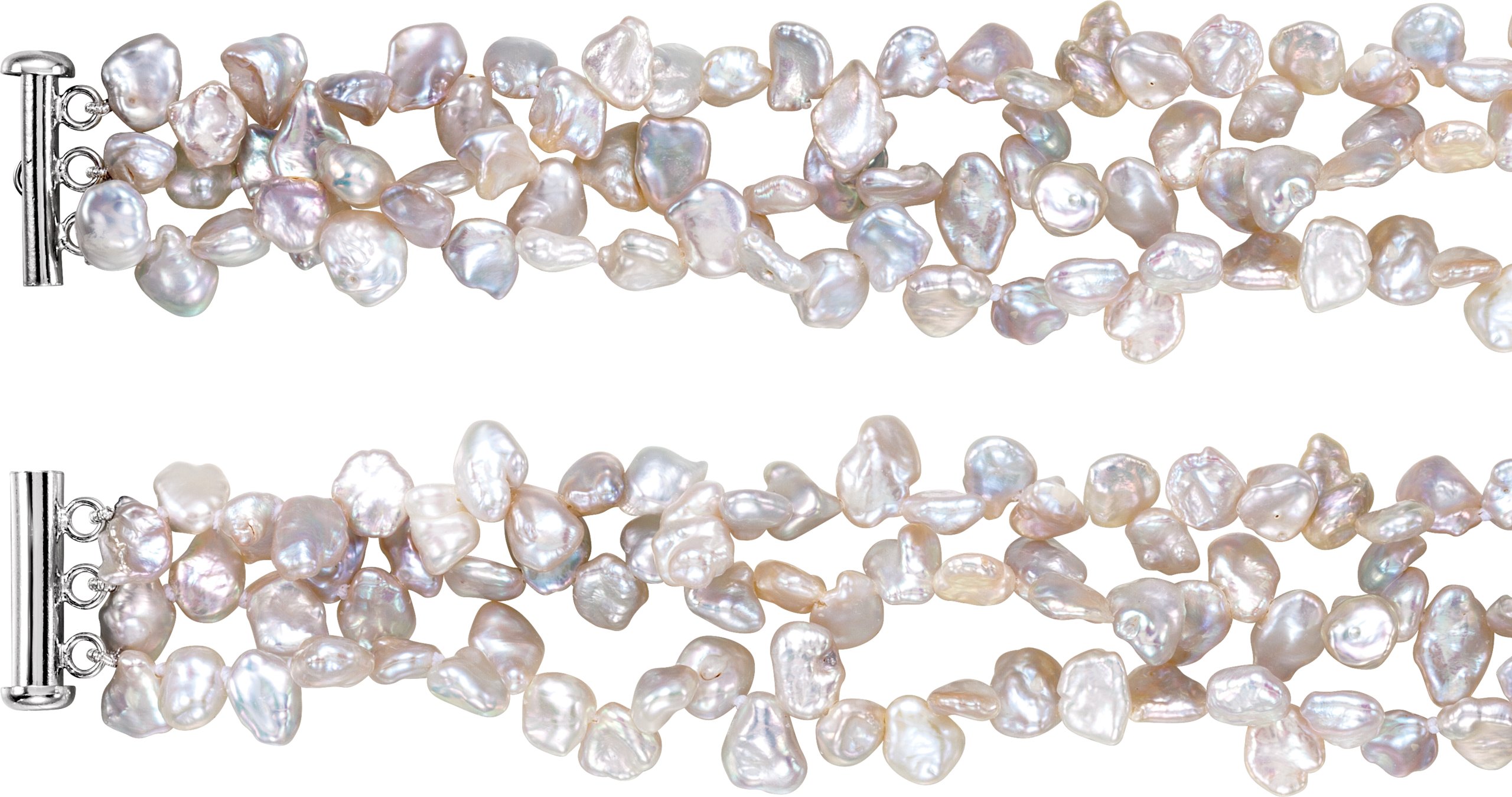 Sterling Silver Cultured Multi-Color Freshwater Pearl Keshi 3-Strand 7 1/2" Bracelet