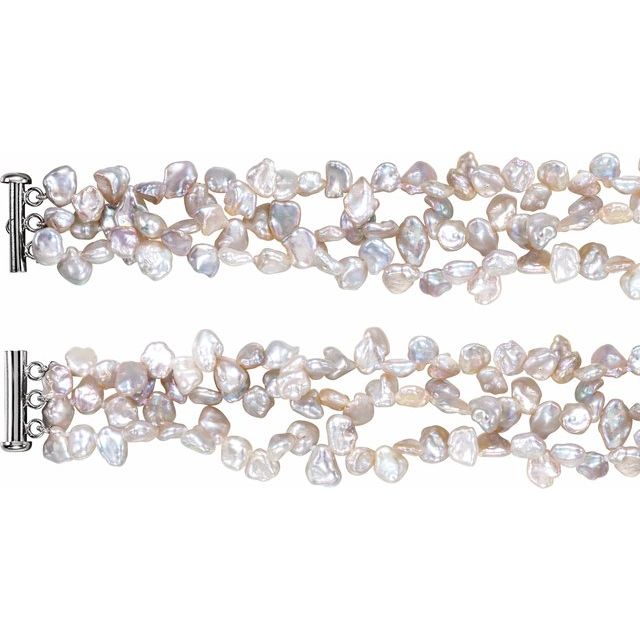 Sterling Silver Cultured Multi-Color Freshwater Pearl Keshi 3-Strand 7 1/2 Bracelet