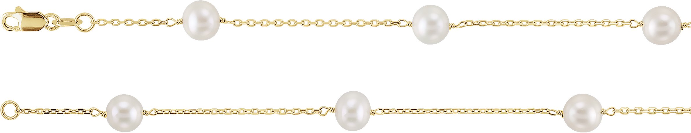 14K Yellow Cultured White Freshwater Pearl 14-Station 18" Necklace