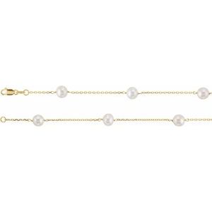14K Yellow Cultured White Freshwater Pearl 12-Station 16" Necklace