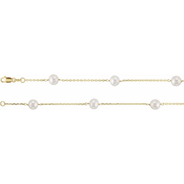14K Yellow Cultured White Freshwater Pearl 12-Station 16 Necklace