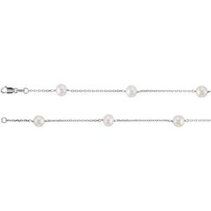 14K White Cultured White Freshwater Pearl  14-Station 18" Necklace