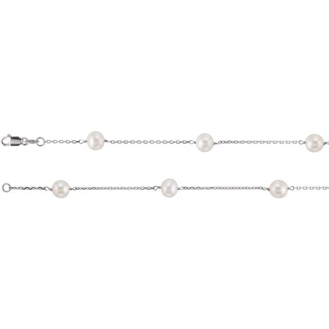 14K White Cultured White Freshwater Pearl  14-Station 18 Necklace