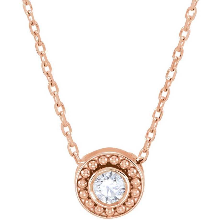 14K Rose 1/10 CTW Diamond Beaded Slide 16" Necklace 