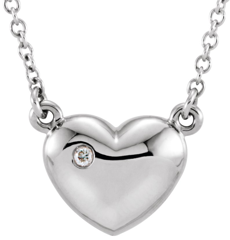 14K White .01 CTW Diamond Heart 16.5