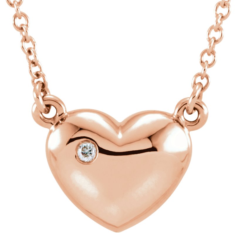 14K Rose .01 CTW Diamond Heart 16.5" Necklace