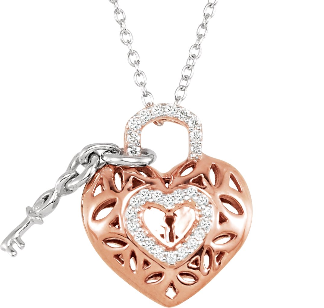 14K Rose Gold Plated Sterling Silver .167 CTW Diamond Heart 18 inch Necklace Ref. 3677505