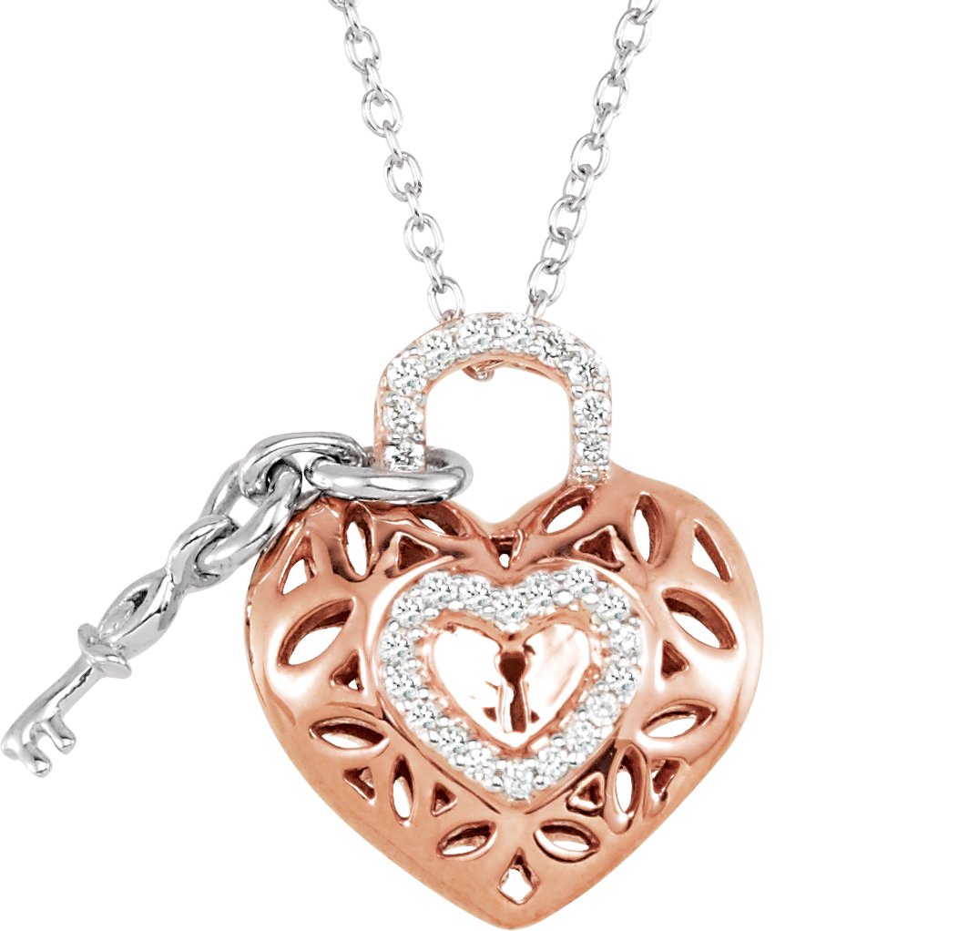 14K Rose Gold-Plated Sterling Silver 1/6 CTW Natural Diamond Heart 18" Necklace 