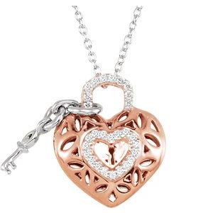14K Rose Gold-Plated Sterling Silver 1/6 CTW Natural Diamond Heart 18" Necklace 