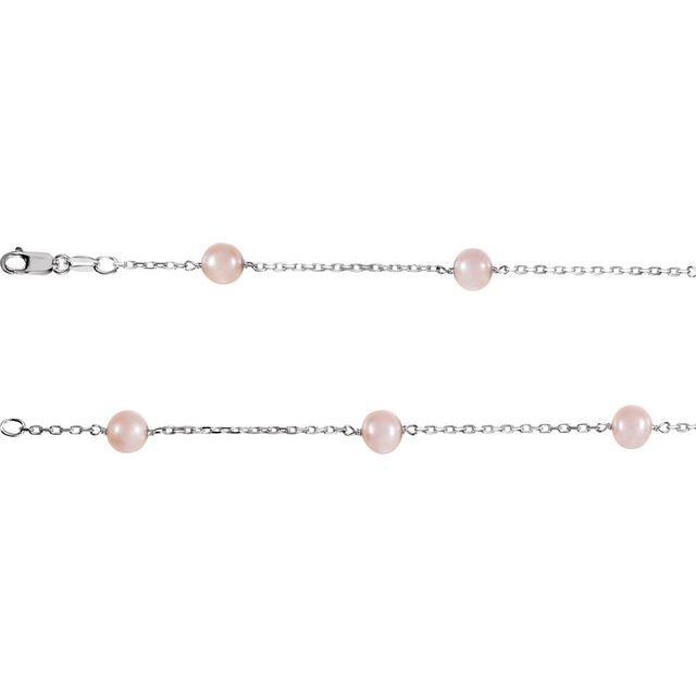 Sterling Silver Cultured Pink Freshwater Pearl 14-Station 18