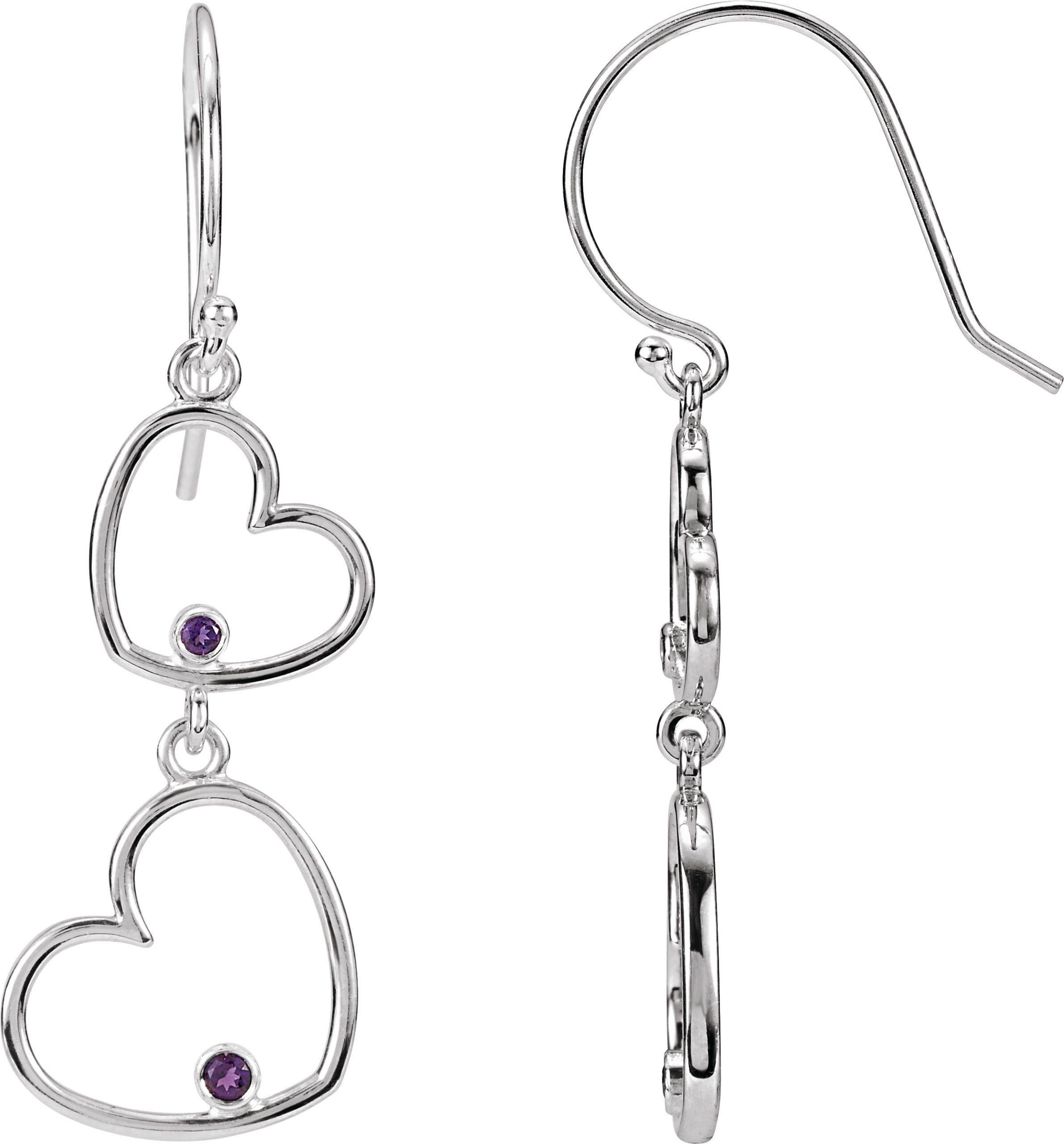 Sterling Silver Amethyst Double Heart Earrings - 85548:70000:P