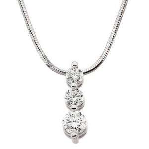 14K White 1 CTW Diamond Three-Stone 18" Necklace
