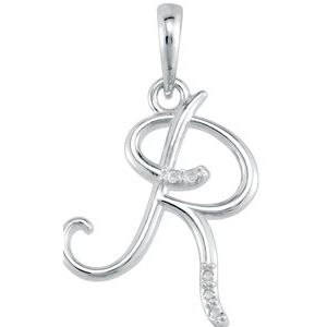 14K White .025 CTW Natural Diamond Initial R 18" Necklace