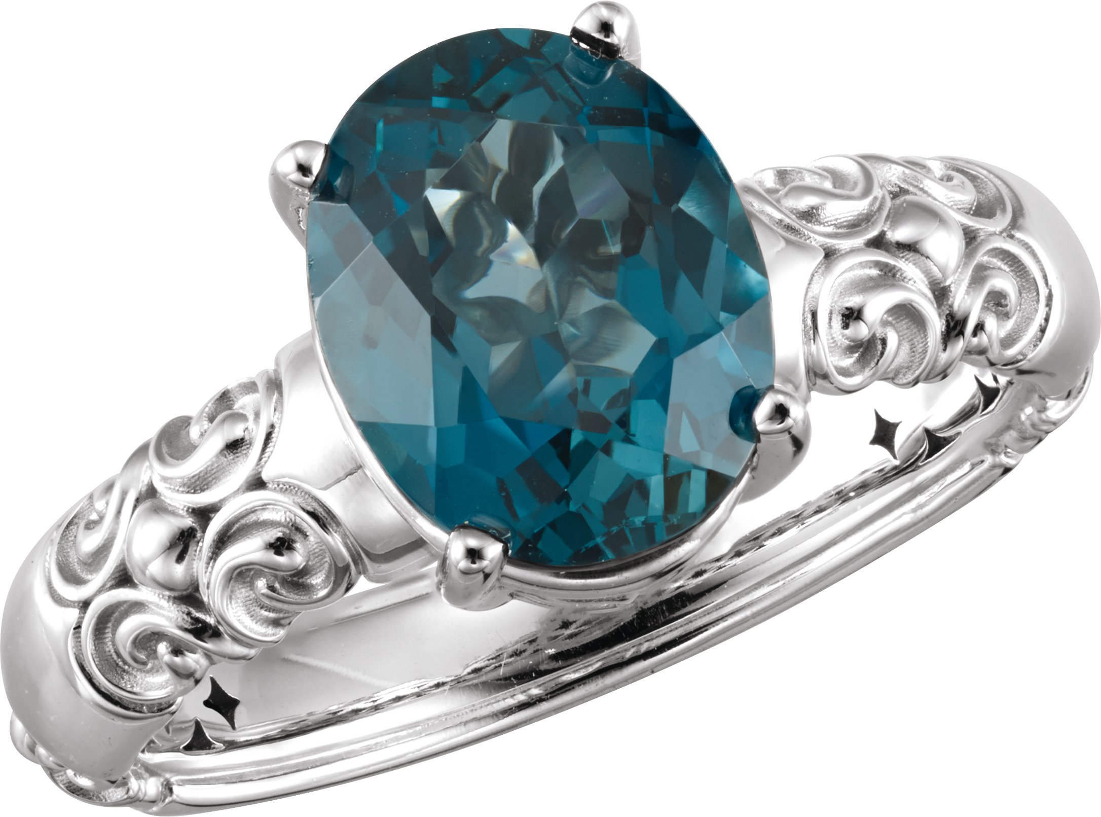 14K White Natural London Blue Topaz Ring