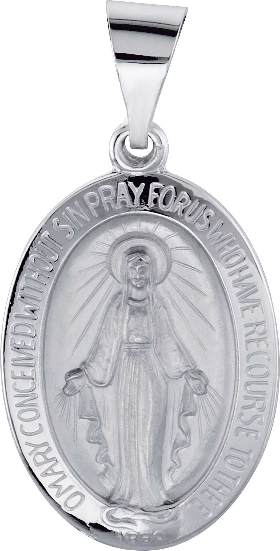 14K White 19x13.5 mm Oval Hollow Miraculous Medal Ref 3662957