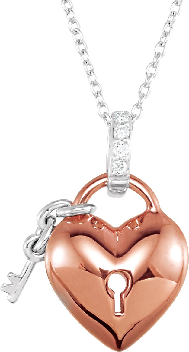 10K Rose .05 CTW Diamond Heart 18" Necklace