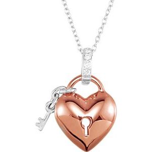 10K Rose .05 CTW Diamond Heart 18" Necklace