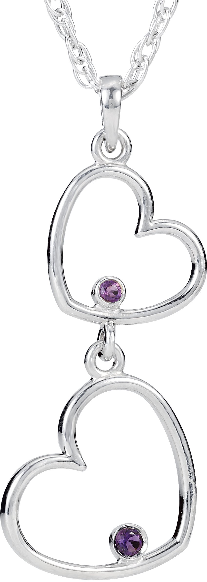 Sterling Silver Natural Amethyst Double Heart 18" Necklace