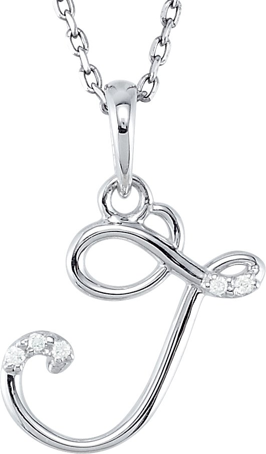 Sterling Silver .025 CTW Natural Diamond Initial J 18" Necklace