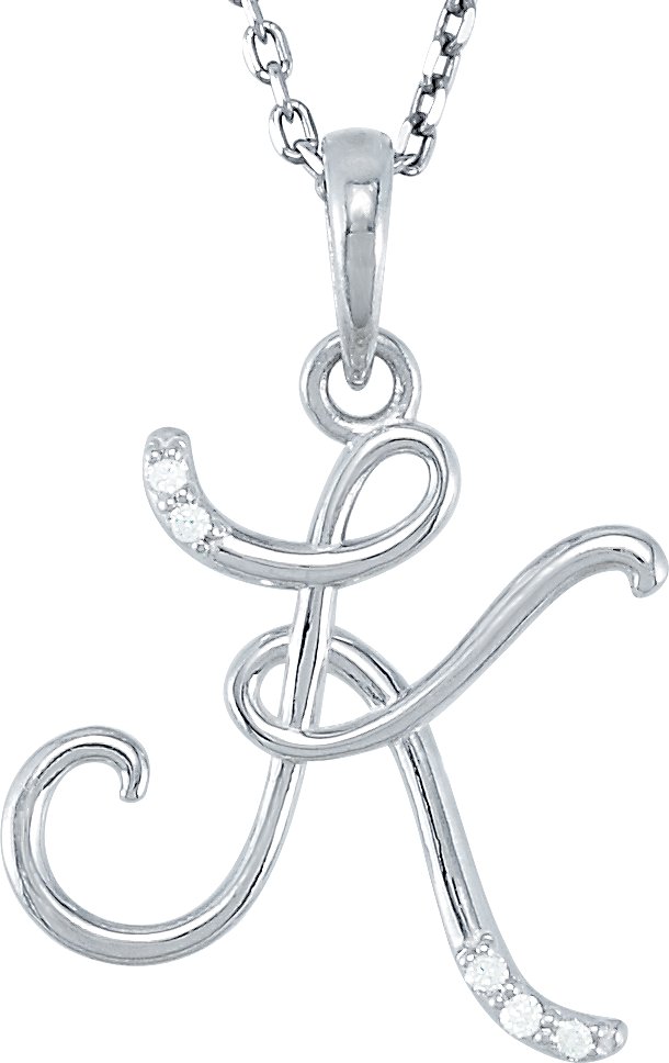 Sterling Silver .025 CTW Natural Diamond Initial K 18" Necklace