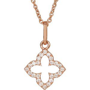 14K Rose .07 CTW Petite Diamond Cross 16" Necklace