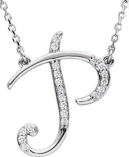 14K White .08 CTW Natural Diamond Initial P 16" Necklace