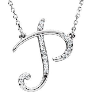 14K White .08 CTW Natural Diamond Initial P 16" Necklace